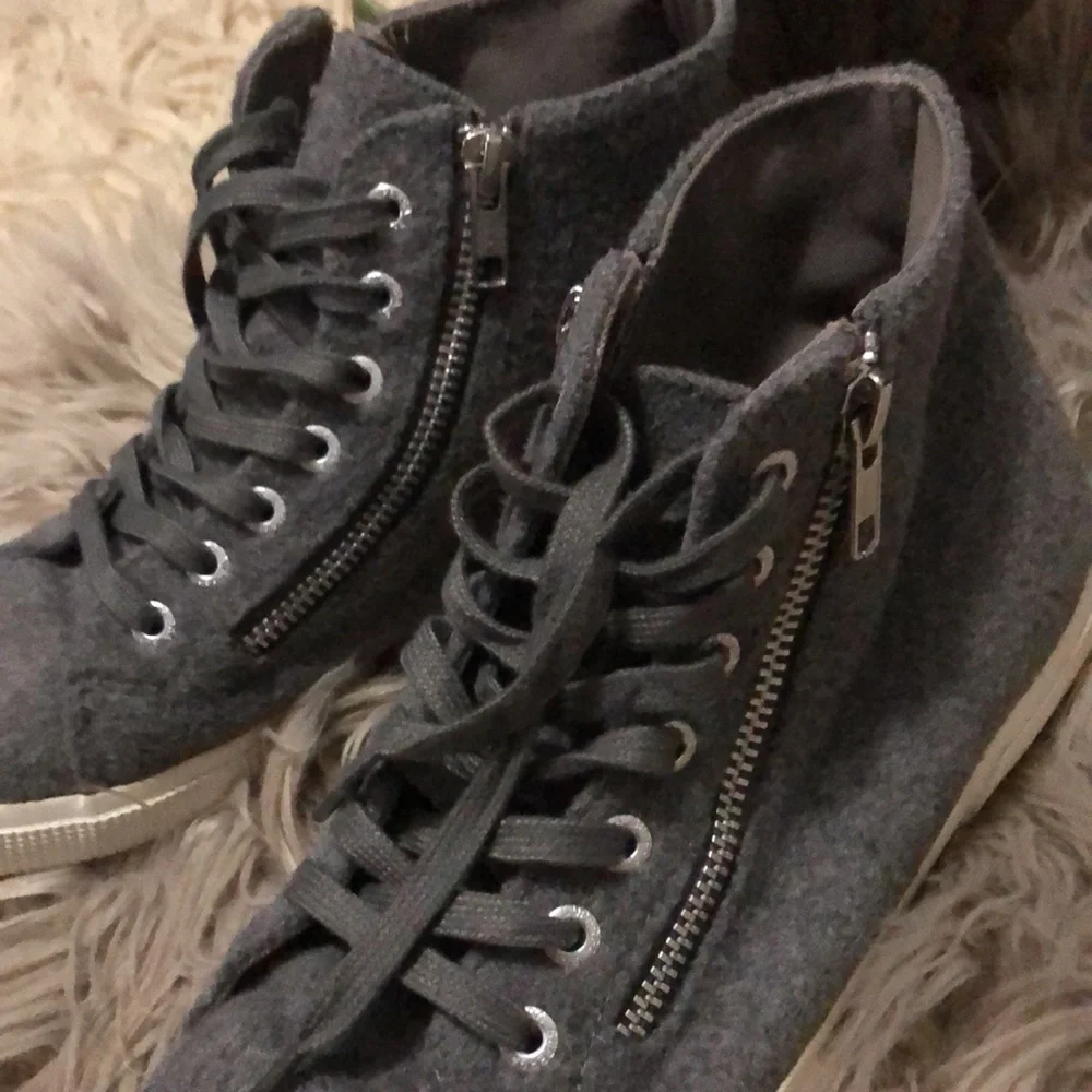Superga Wool Blend HighTops-Gray-Sz 39.5-Side Zip Details/Lace Up Front - Picture 6 of 16